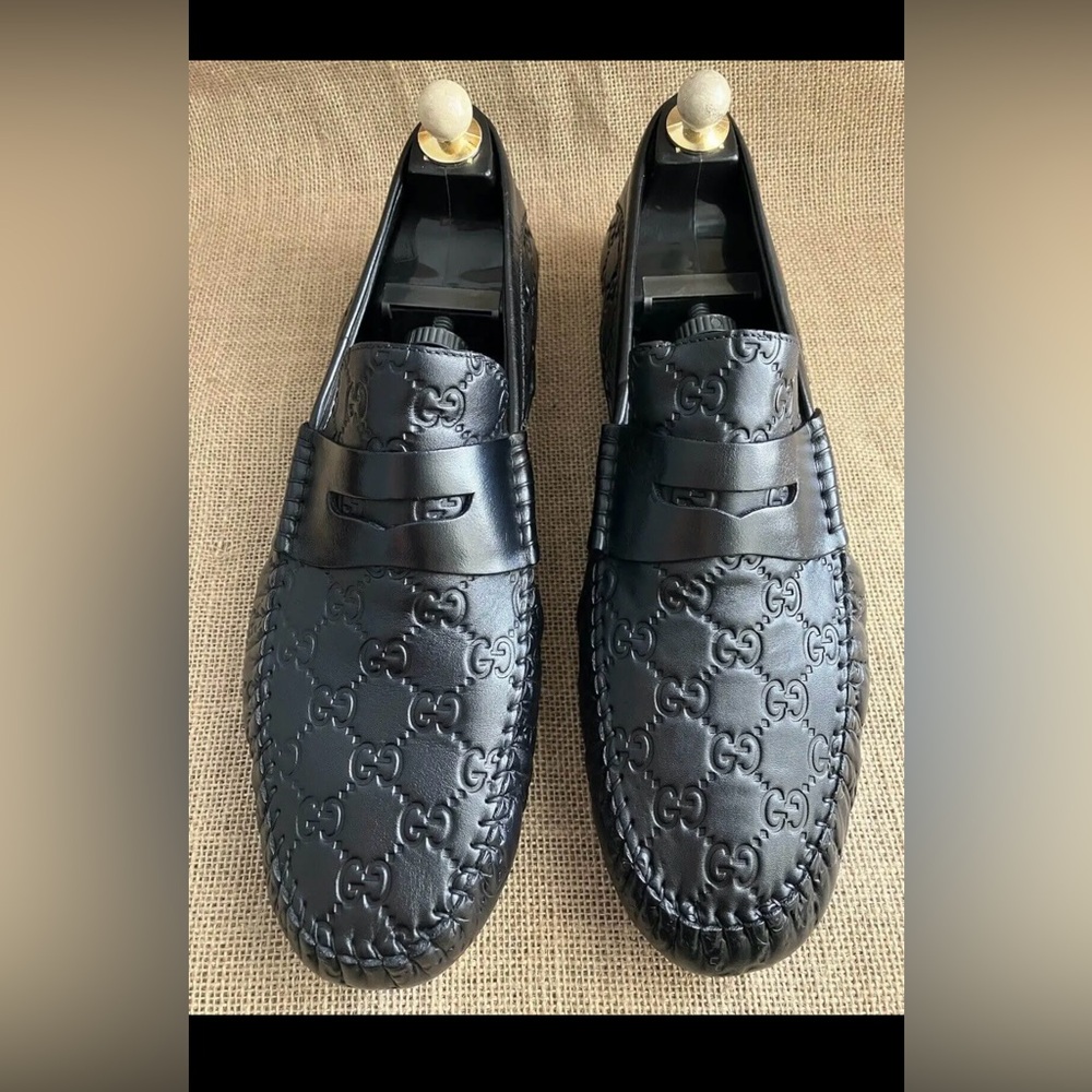 Gucci GG Guccissima Black Leather Moccasin Driver Loafers